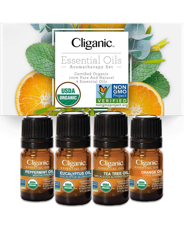 Cliganic Organic Aromatherapy Essential Oils Gift Set (Top 8), 100% Pure -  Peppermint, Lavender, Eucalyptus, Tea Tree, Lemongrass, Rosemary