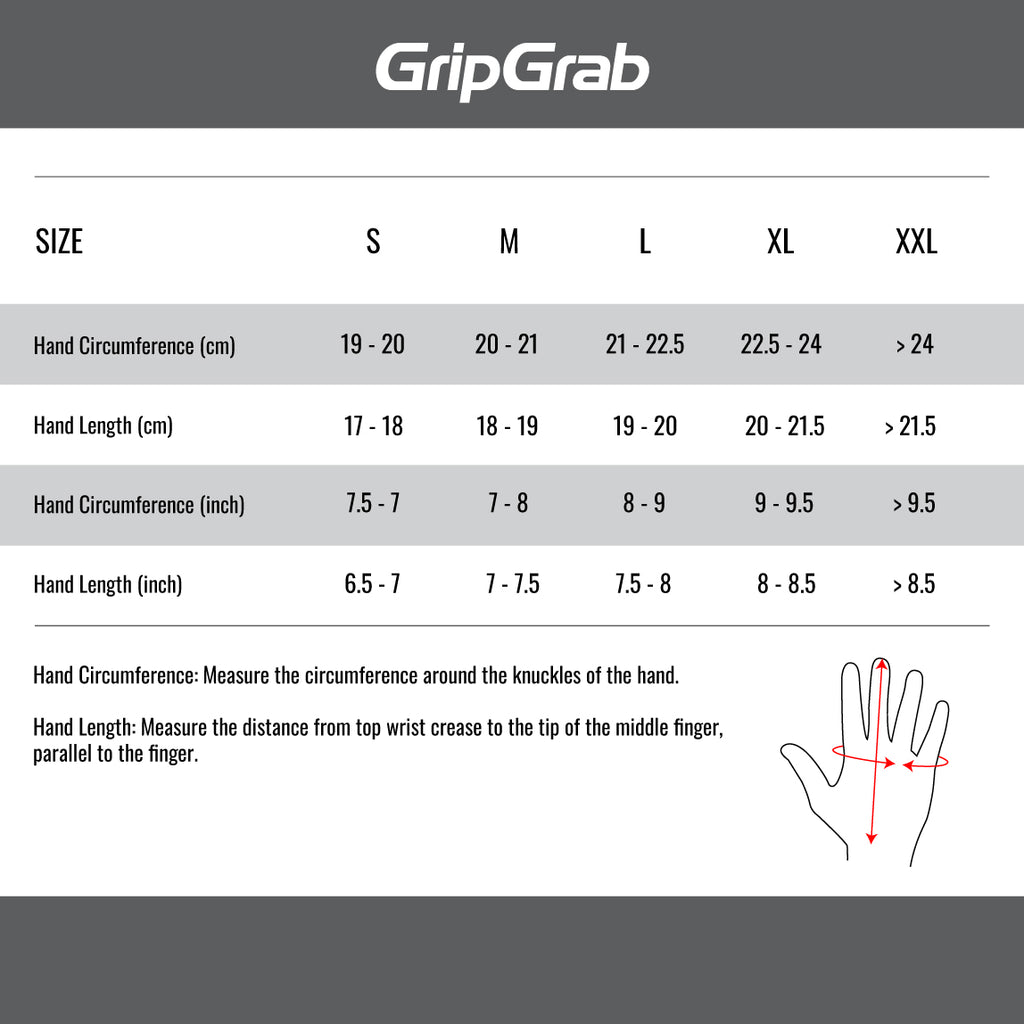 GripGrab Size Guide Gloves Unisex S - XXL.