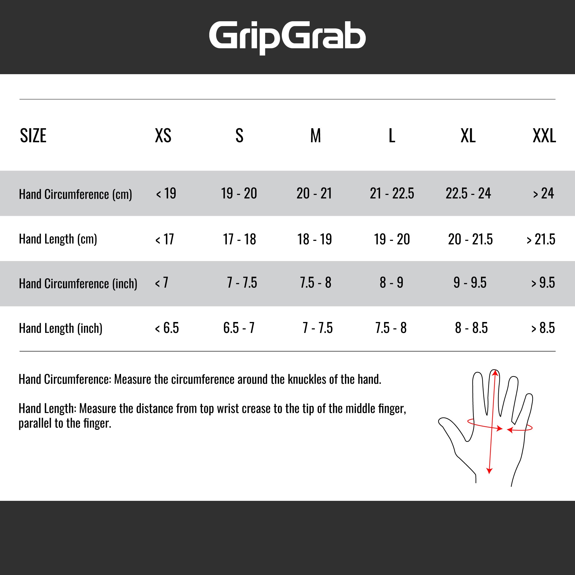 Size Guide Unisex Gloves XS - XXL – GripGrab