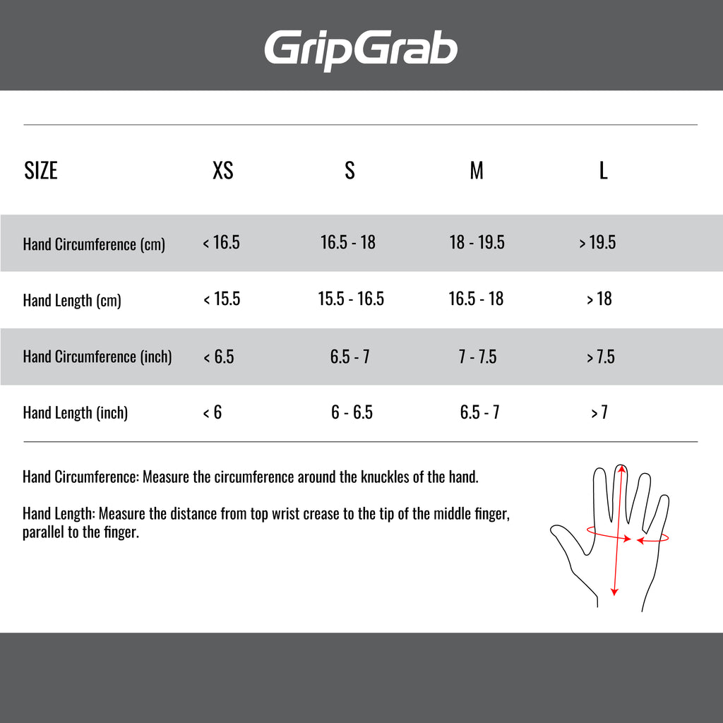 GripGrab Size Guide Women's Gloves.