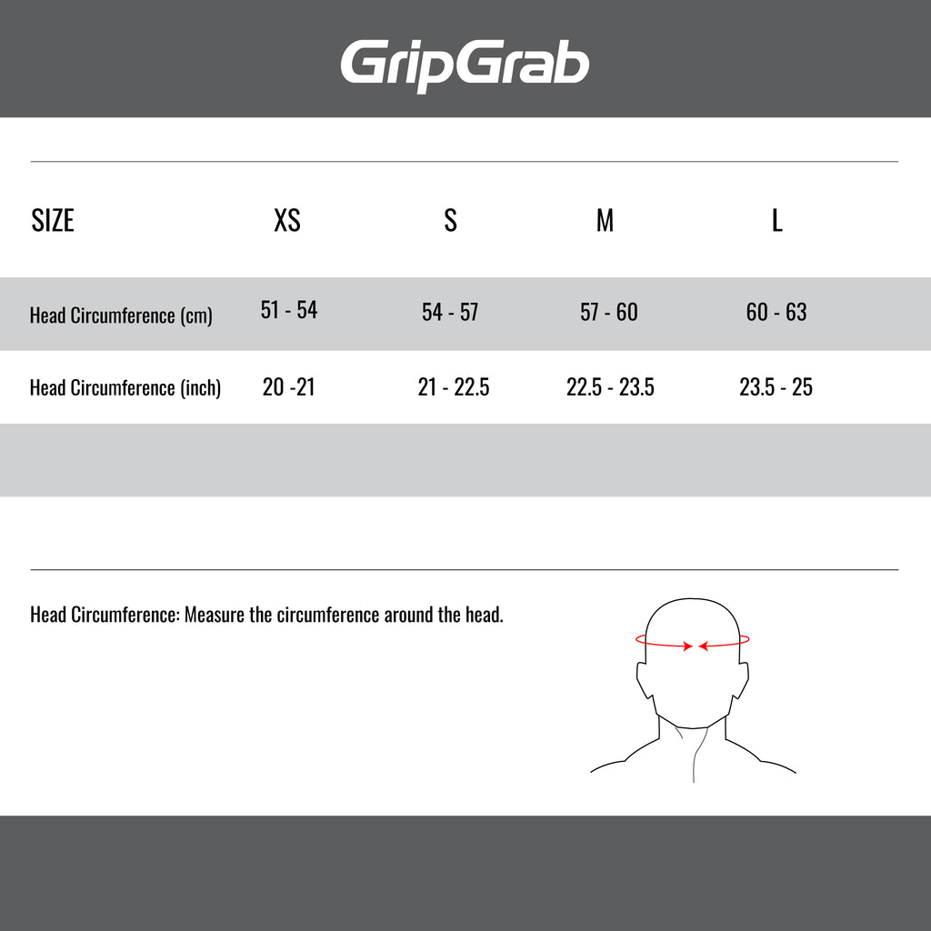 GripGrab Size Guide Headwear XS - L.