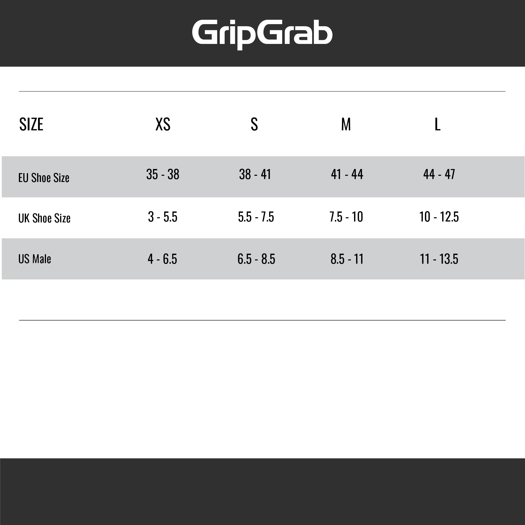 Size Guide Unisex Socks XS - L – GripGrab