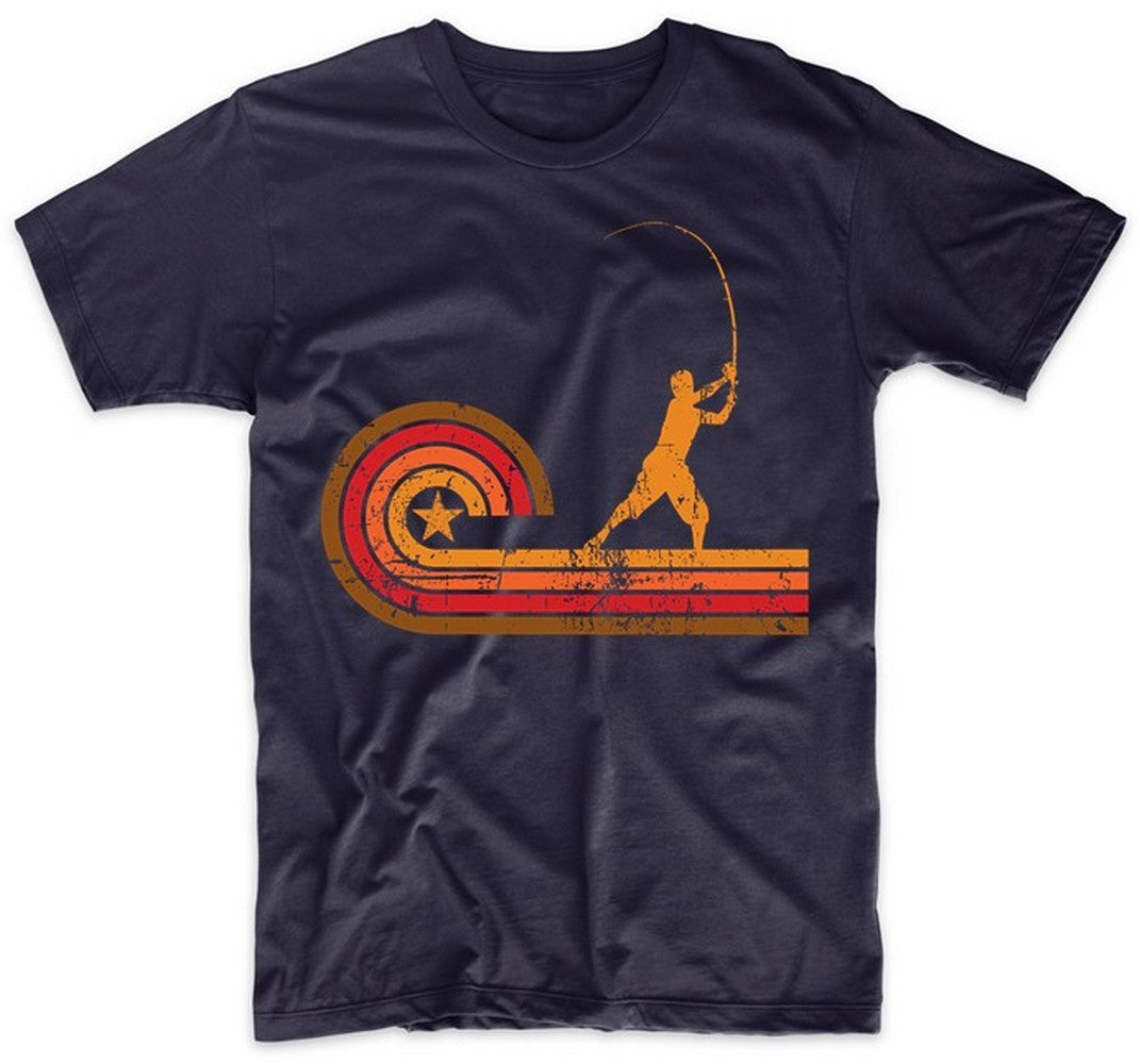Men's Fishing Shirt - Retro Style Fisherman Silhouette Fishing T-Shirt