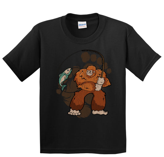 Toddler Bigfoot Fishing Shirt - Sasquatch Catching A Fish Infant Toddler T-Shirt 18 Months / Black