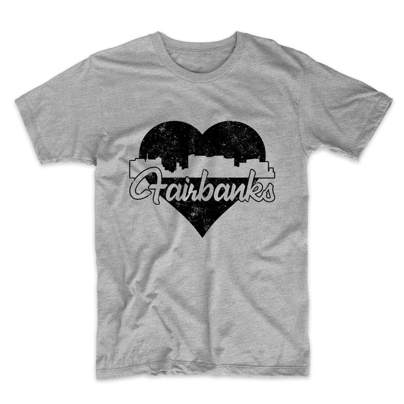 Retro Fairbanks Alaska Skyline Heart Distressed T-Shirt
