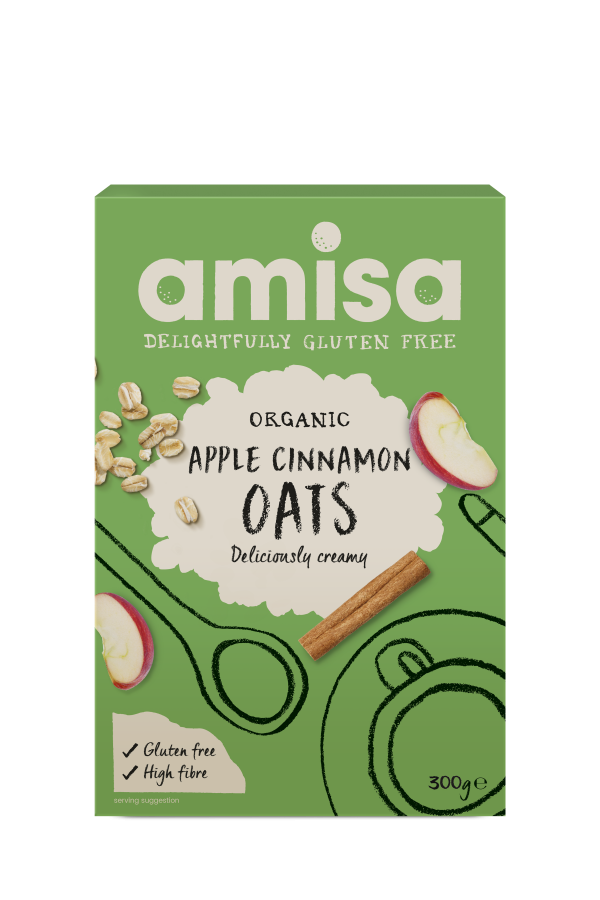Picture of Amisa Organic Gluten Free Pure Porridge Oats - Apple & Cinnamon Spice - 300g
