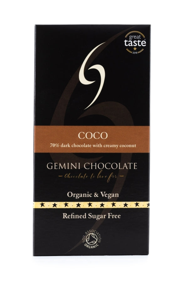 Picture of Gemini Chocolate 70% Dark Chocolate Bar with Creamy Coconut 90g