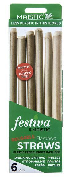 Picture of Maistic Bamboo Straws & Cleaner 6 Straws Per Pack