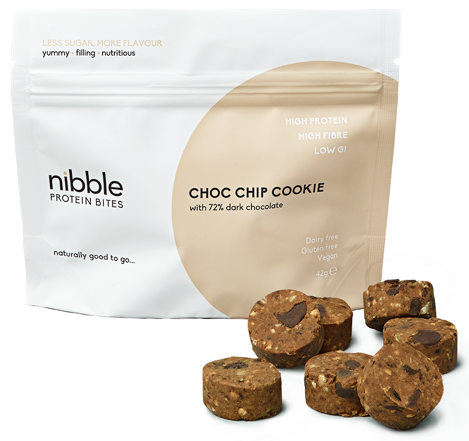 Picture of Nibble Choc Chip Cookie 72% Dark Choc Protein Bites 42g