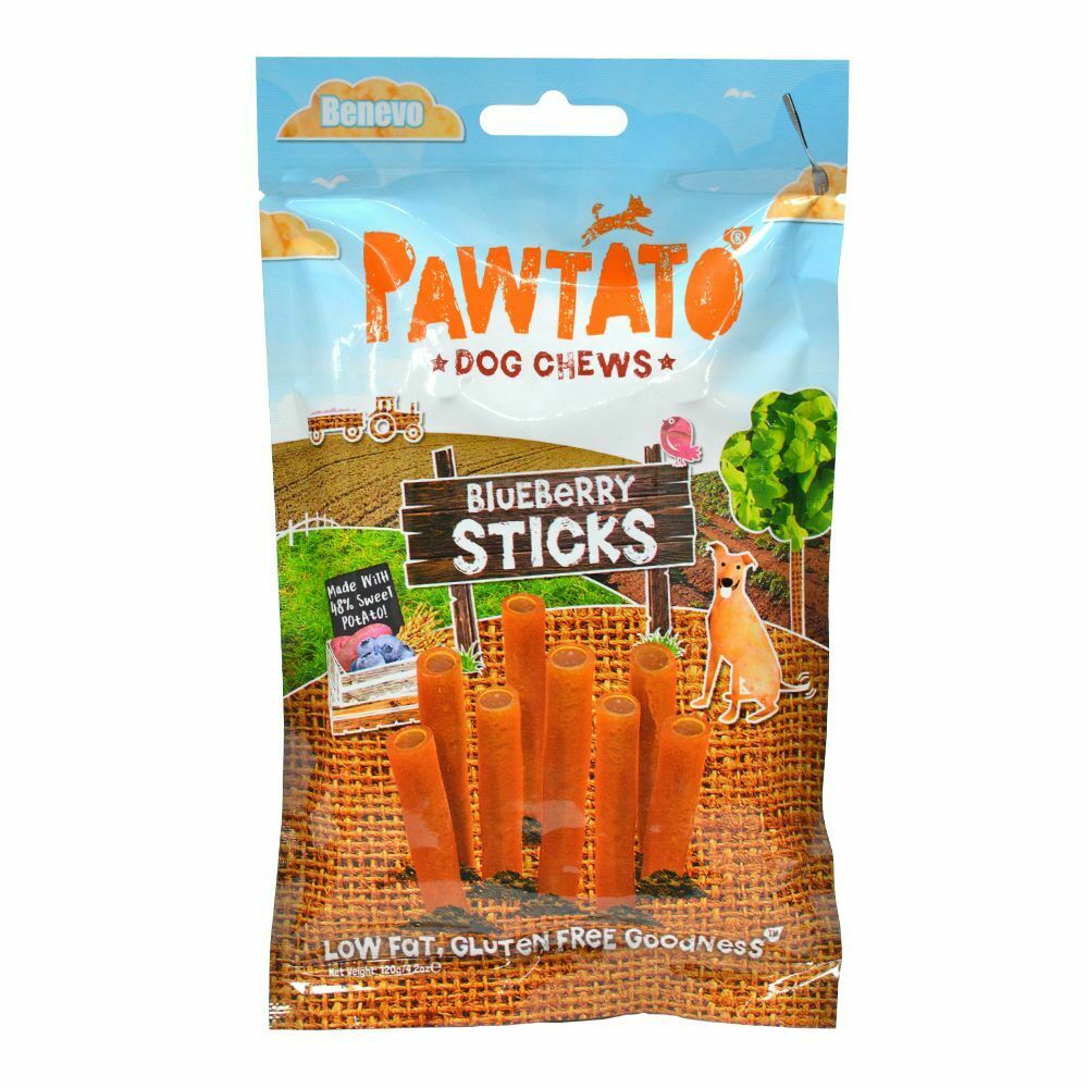 Picture of Benevo Pawtato Dog Chews Blueberry Sticks - 120g