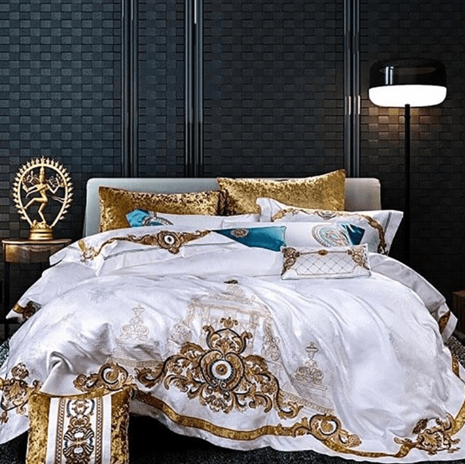 Luxury Bedding Sets Embroidered Egyptian Cotton Soft Blue Bedding Sets  Queen King Size