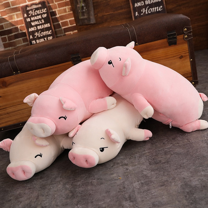 Pig Stuffed Animal Doll Lying Soft Plush Hand Warmer Blanket Kids Comforting Gift
