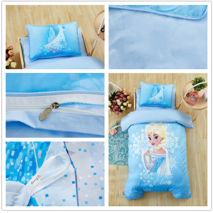 Frozen Bed Set Elsa Princess Blue Bedding Sets Crib Size For Kids 47"X59" Cotton Bed Linen