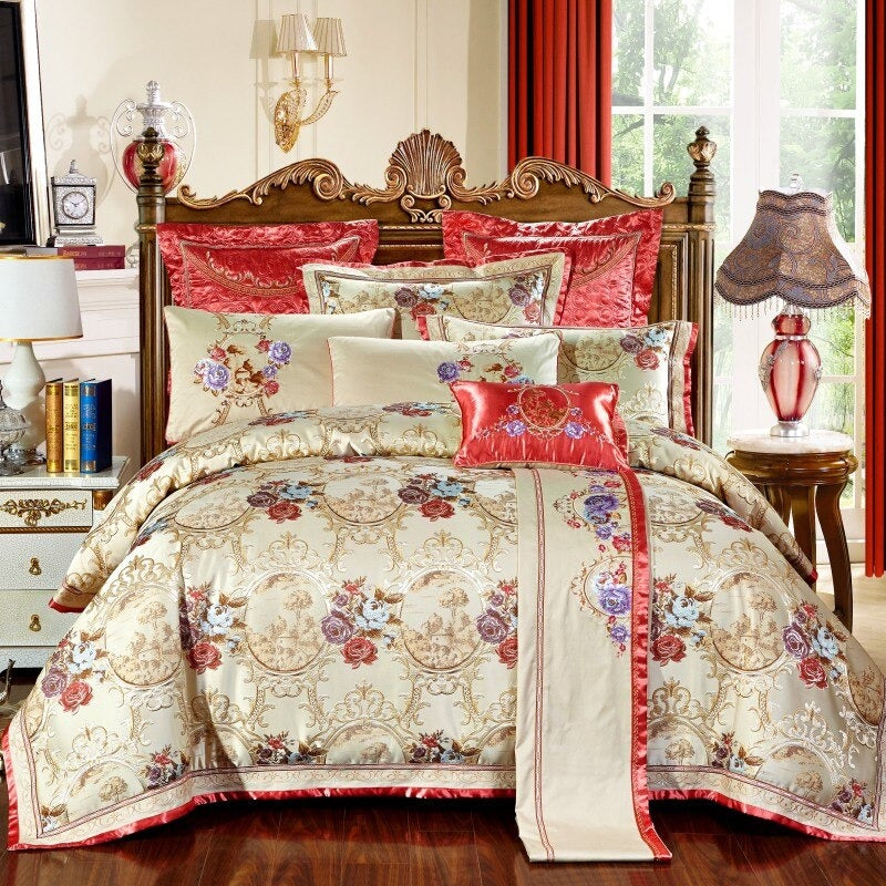 Luxury Bedding Sets Wedding Royal Cotton Stain Jacquard Bed Spread King Queen Size