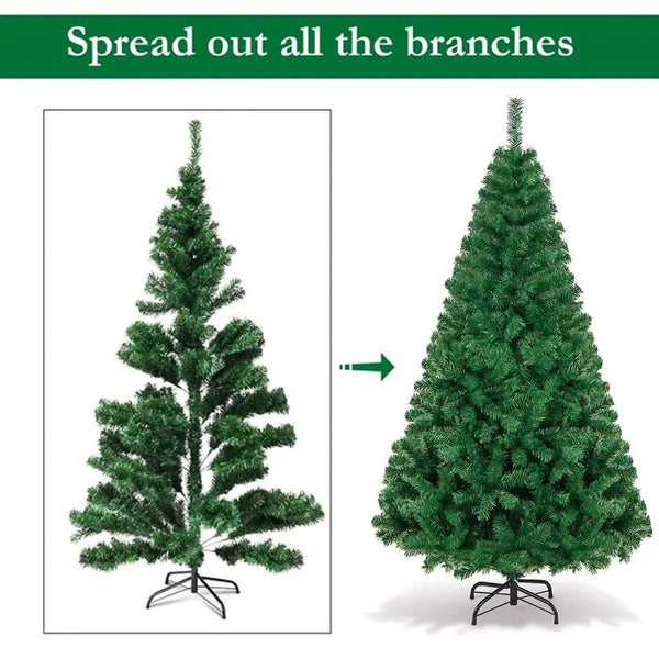 Christmas Tree 6ft Premium Pine Hinged Artificial Holiday Tree Metal Base