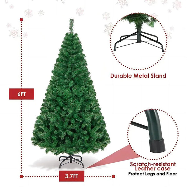 Christmas Tree 6ft Premium Pine Hinged Artificial Holiday Tree Metal Base