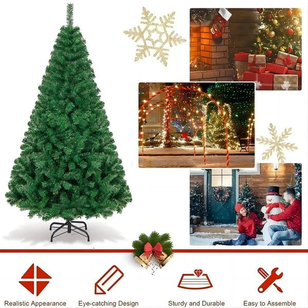 Christmas Tree 6ft Premium Pine Hinged Artificial Holiday Tree Metal Base
