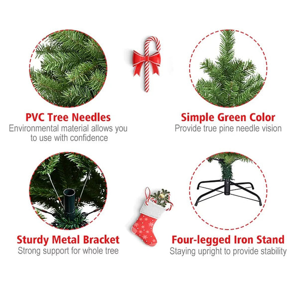 Christmas Tree 6ft Premium Pine Hinged Artificial Holiday Tree Metal Base