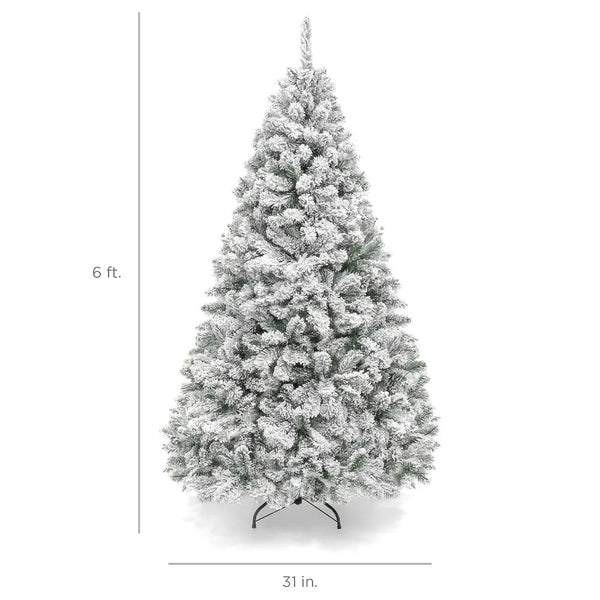 Christmas Tree 6ft Artificial Snow Decorated Flocked Hinged Indoor Outdoor