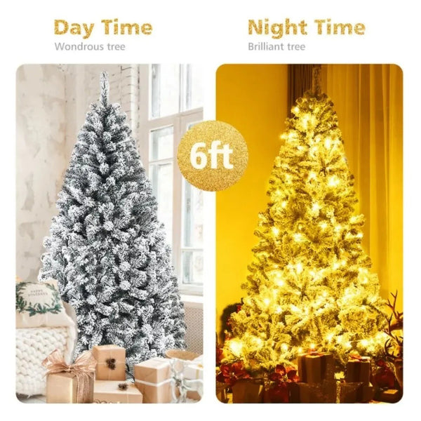 Christmas Tree 6ft Artificial Snow Decorated Flocked Hinged Indoor Outdoor