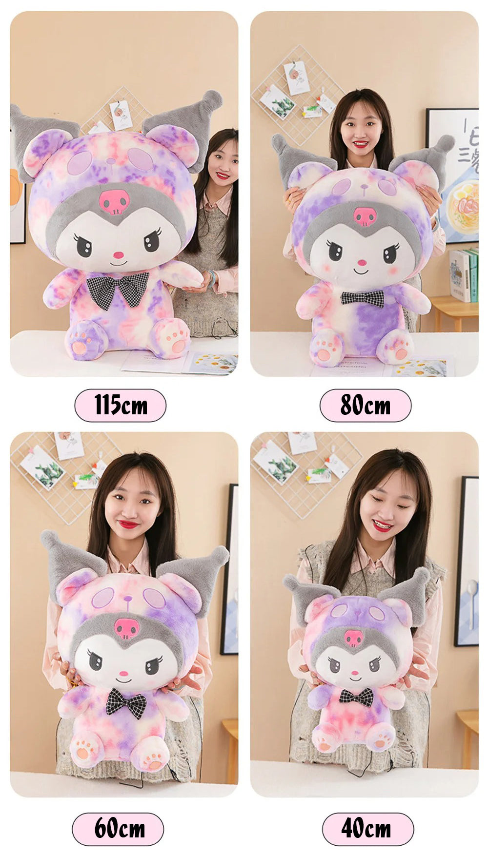 84CM Sanrio Series Kuromi Plush Toy Kawaii Melody Stuffed Doll