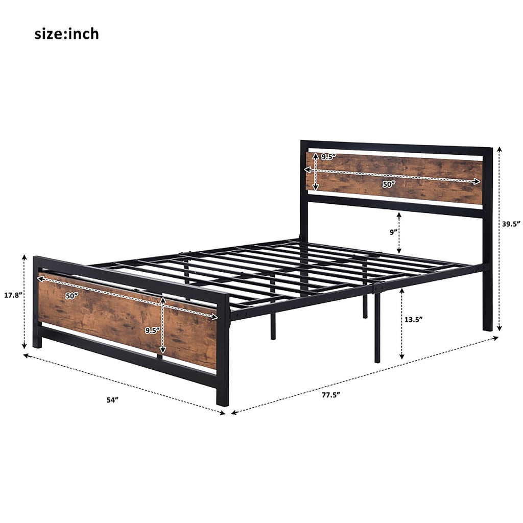 Full Bed Wood And Metal Bed Platform