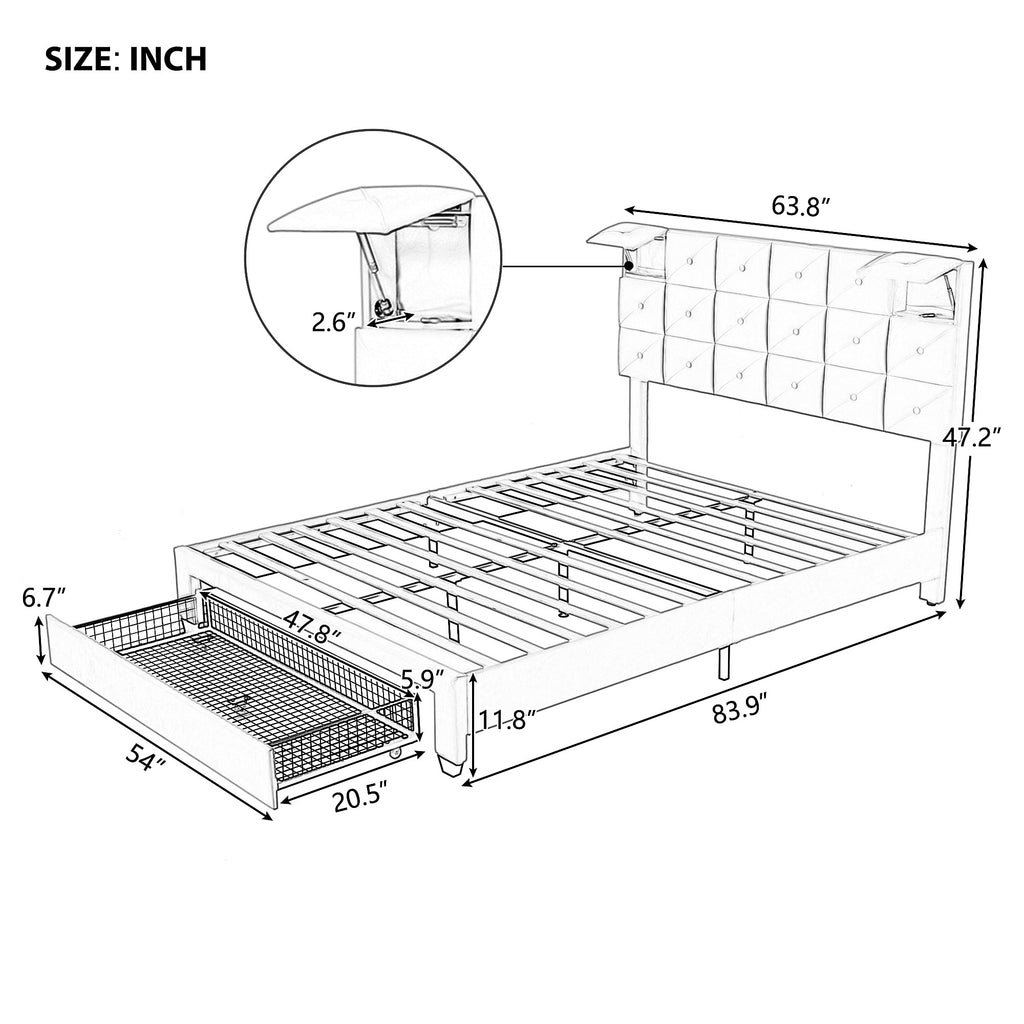 Queen Bed PU Platform