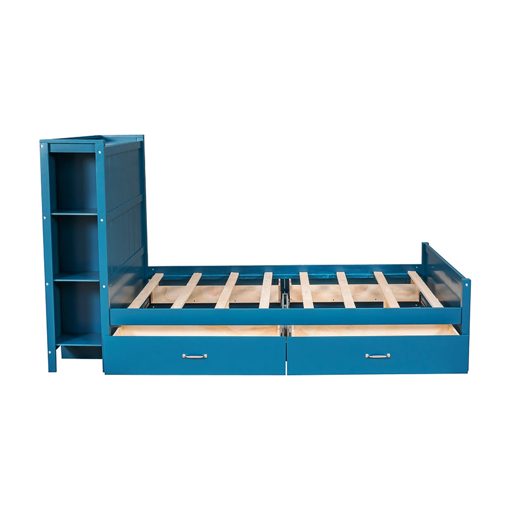 Full Bed Blue Platform Bed with Drawers and Storage