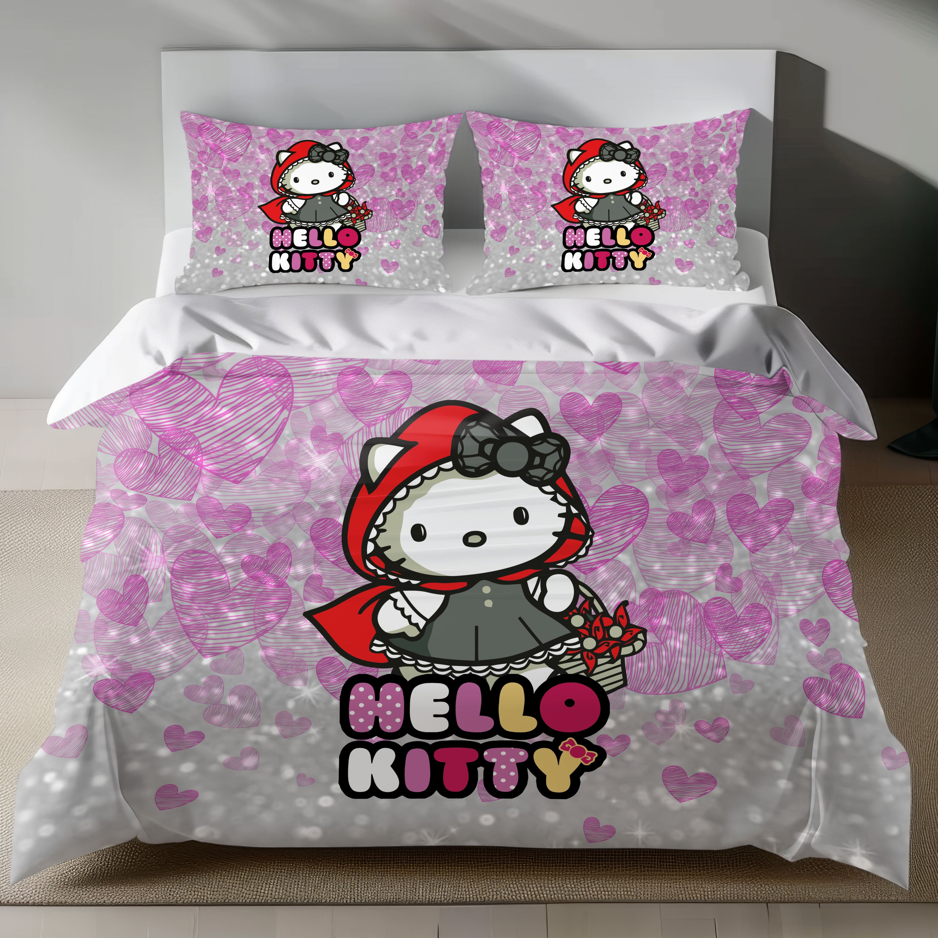 Hello Kitty Little Red Riding Hood Linen Bedding Set - Whimsical Charm for Sanrio Fans