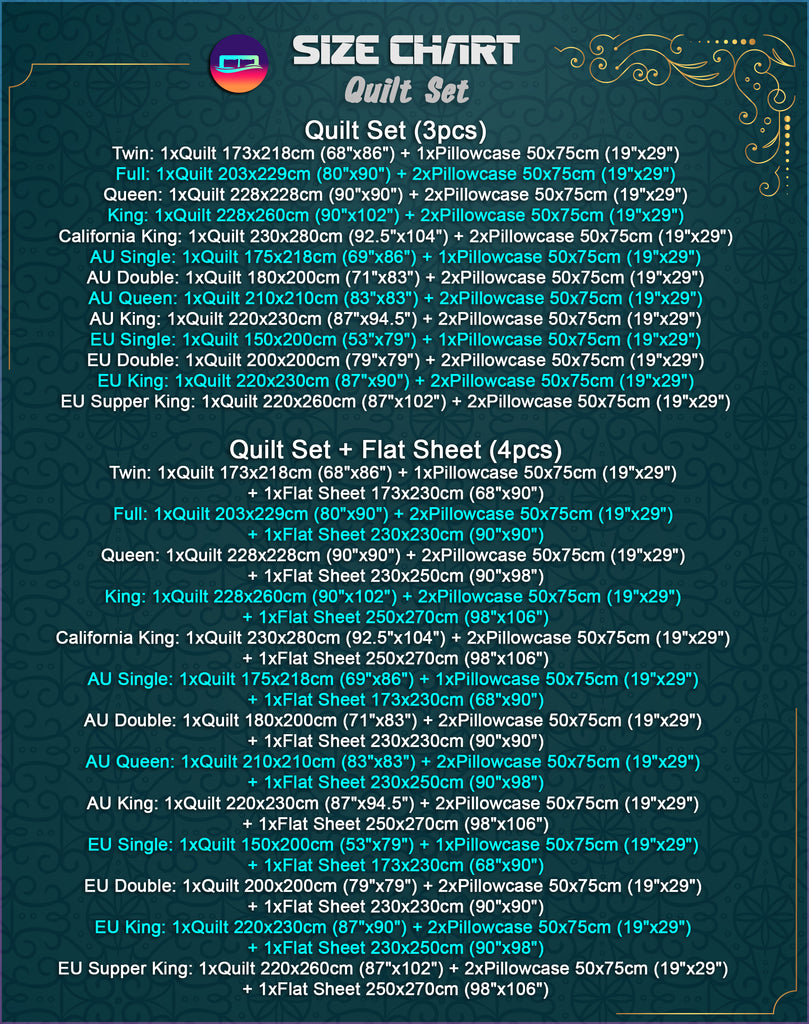 Quilt Set Size Chart