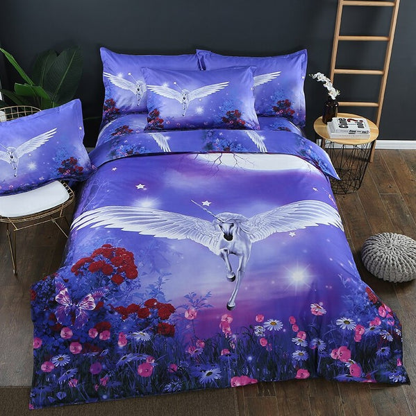 Beautiful Unicorn Pattern Bedding Sets Duvet Cover Flat Sheet Bed Linings Kids Bedding Sets Twin/Full/Queen/King Size