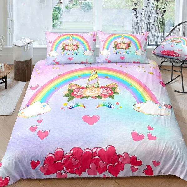 Pink Unicorn Head Smiling Bedding Sets Duvet Cover Kids Bedding Sets 100% Microfiber  Twin/Full/Queen/King Size