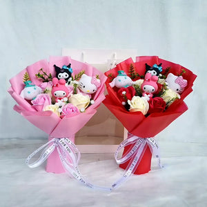 Hello Kitty Kuromi Melody Plush Bouquet Anime Fluffy Stuffed Plush Doll Valentine Day Holiday Gift - Lusy Store