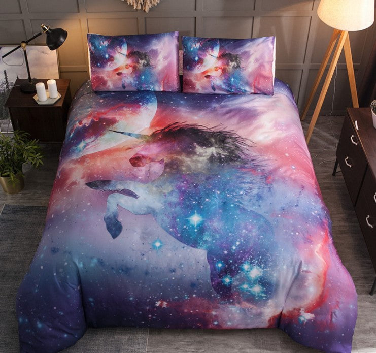 3D Digital Unicorn Fantasy Stars Galaxy Bedding Sets