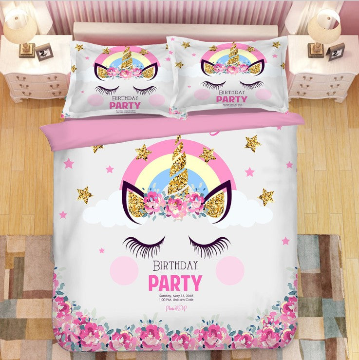 Unicorn Bedding 3D Printing Cute Bedding Sets For Girls Kids