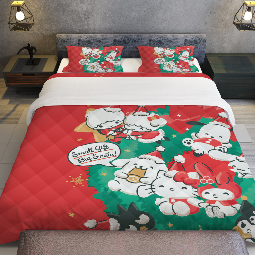 Hello Kitty Bed Set - Merry Christmas Bedding Luxurious Quilted Bed Set