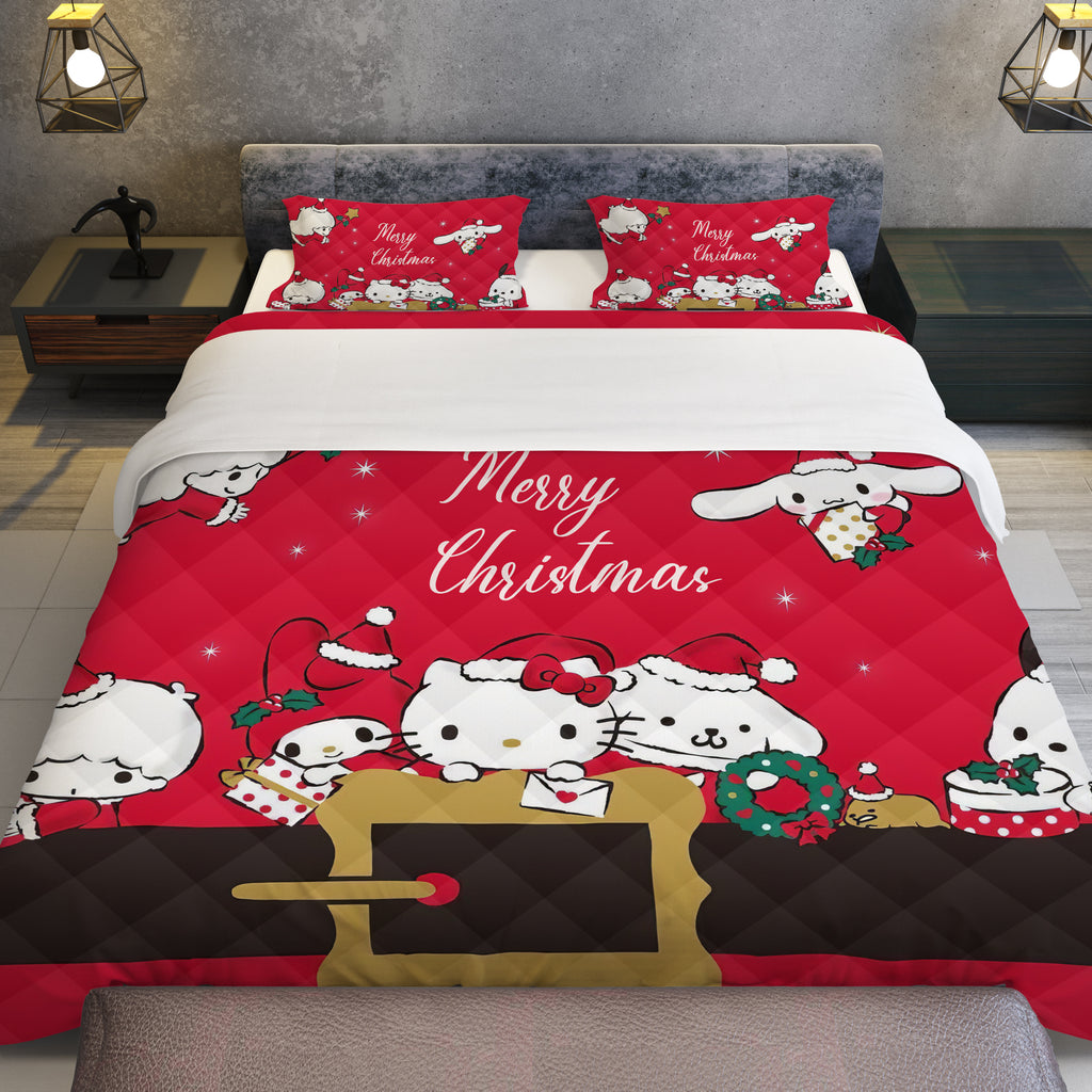 Hello Kitty Bed Set Christmas Red Blanket Cozy Comfort With Cute Sanrio Characters