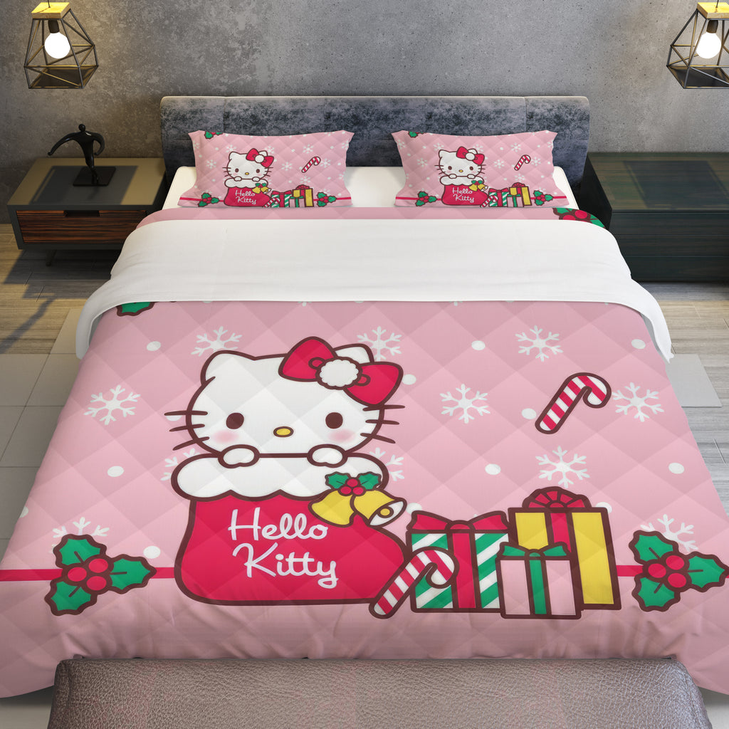 Hello Kitty Christmas Bedding Set for a Joyful Season Pink Quilted