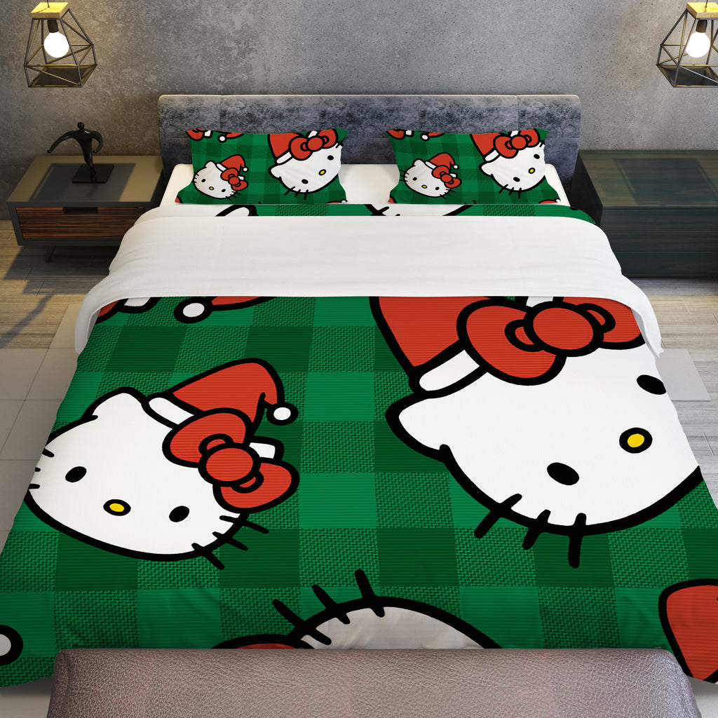 Hello Kitty Christmas Quilted Bedding Set Green Cozy Christmas Cuddles