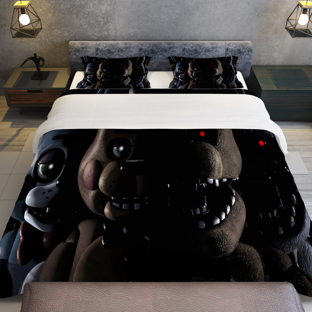 FNaF Bedding Set Black Quilt Set Nightmare Freddy Fazbear Chica Fox Bed Linen
