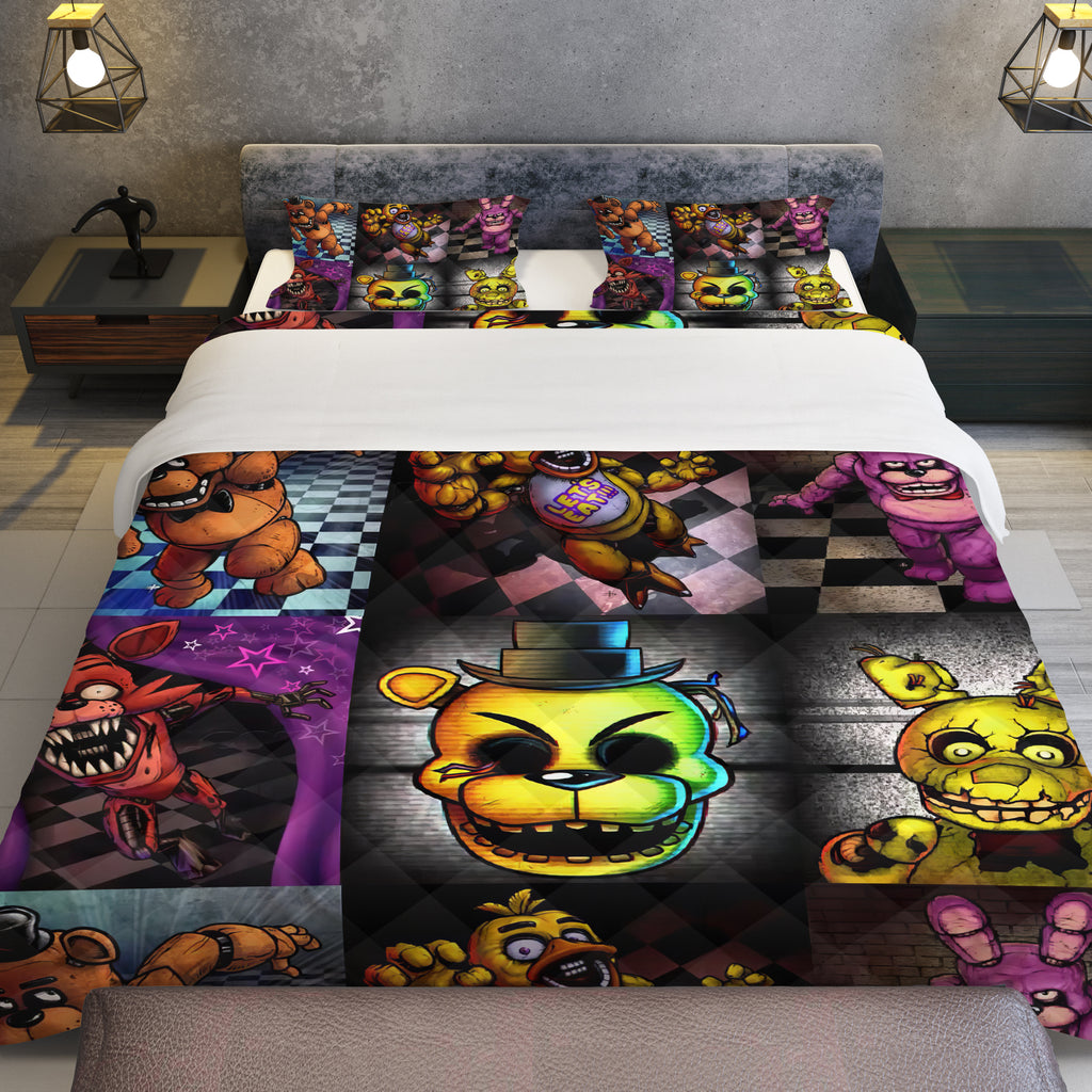 FNaF Bedding Set Colorful Quilt Set Cartoon Freddy Fazbear Chica Fox Bed Linen