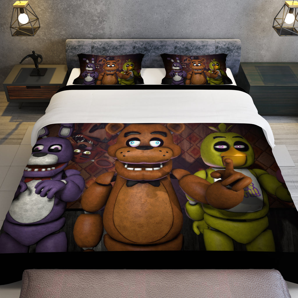 FNaF Bedding Set 3D Quilt Set Cartoon Freddy Fazbear Chica Foxy Bed Linen