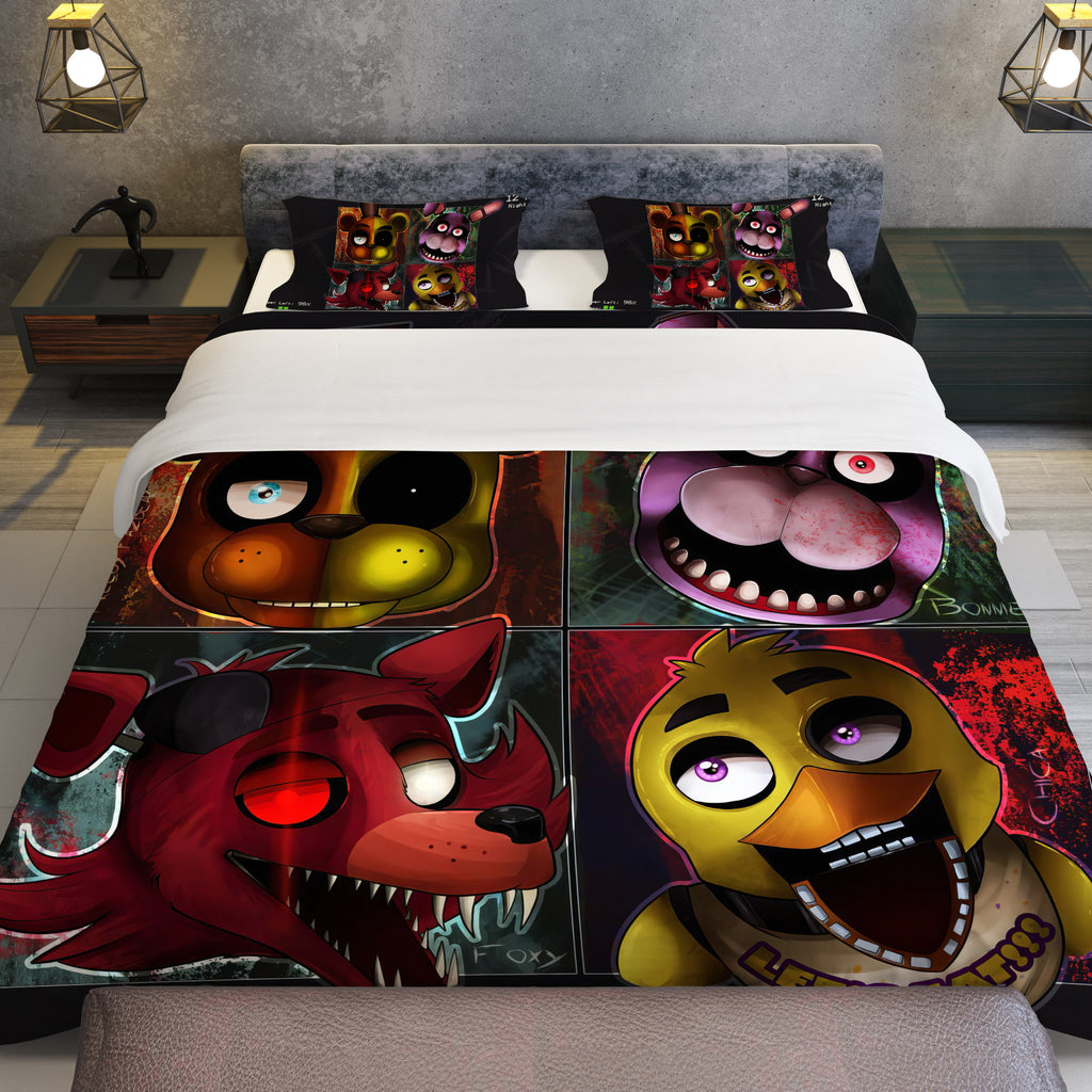 FNaF Bedding Set 3D Quilt Set Cute Freddy Bonnie Foxy Chica Bed Linen