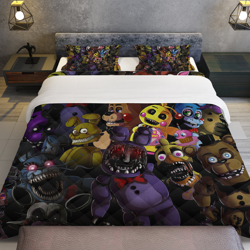 FNaF Bedding Set Cartoon Horror Movie Quilt Set FNaF World Withered Bonnie Glamrock