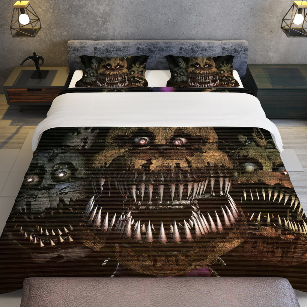FNaF Bedding Set Nightmare Freddy Bonnie Chica Quilt Set 3D Horror Movie