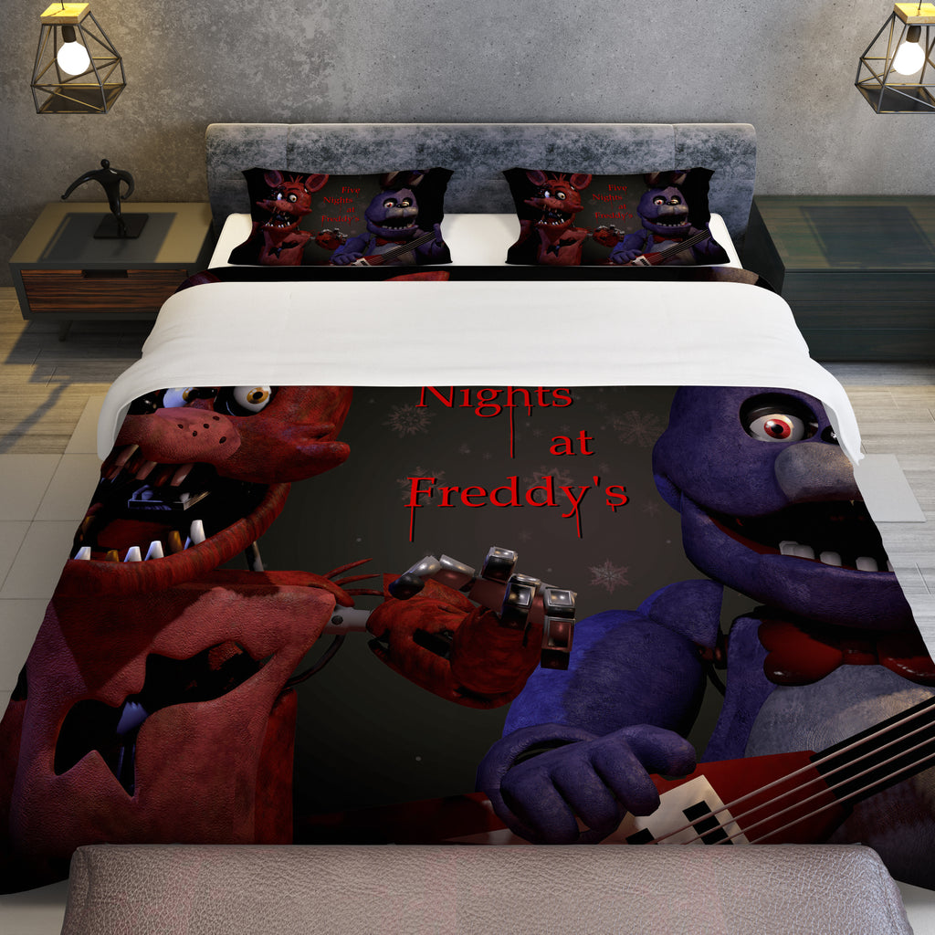 FNaF Bedding Set Bonnie Foxy Glamrock Quilt Set 3D Horror Movie