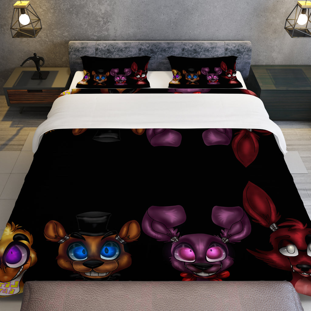 FNaF Bedding Set Cute Nightmare Bonnie Foxy Freddy Chica Quilt Set 3D Horror Movie