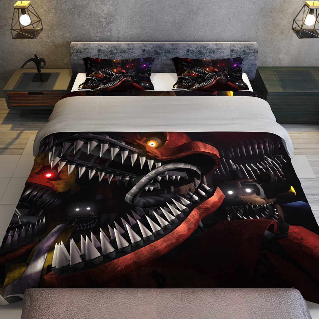 FNaF Bedding Set 3D Horror Game Nightmare FNaF World Quilt Set Comfortable Soft Breathable