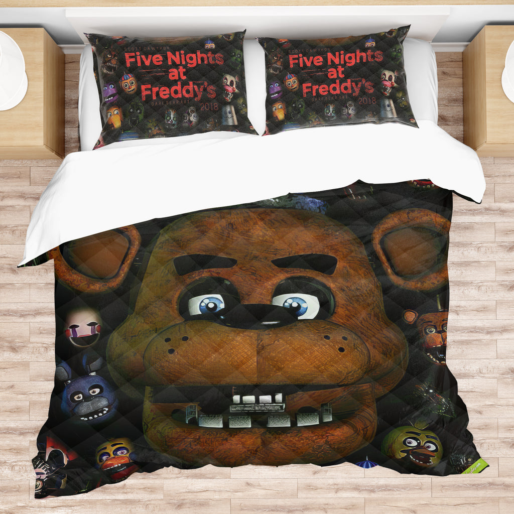FNaF Bedding Set Game Freddy Fazbear Golden Freddy Black Quilt Set