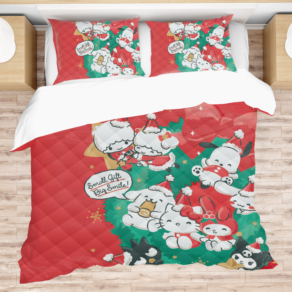 Hello Kitty Bed Set - Merry Christmas Bedding Luxurious Quilted Bed Set